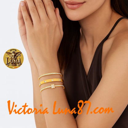 Pulseras Brazaletes Dorados💫Acero Inoxidable Set💫Elegancia y Lujo para Mujer