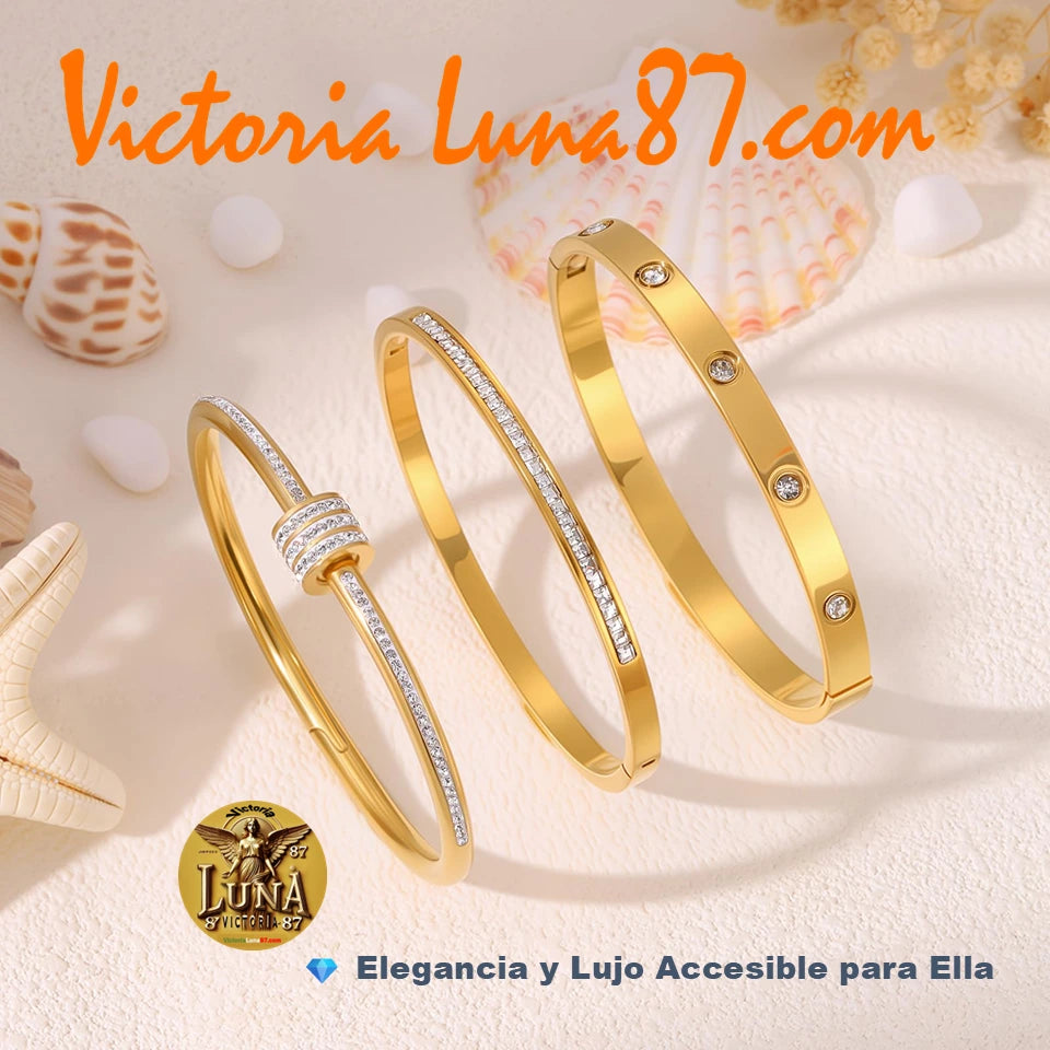 Pulseras Brazaletes Dorados💫Acero Inoxidable Set💫Elegancia y Lujo para Mujer