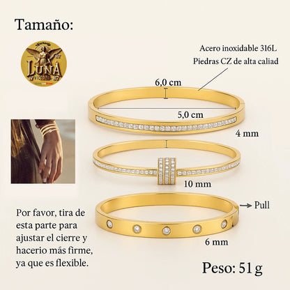 Pulseras Brazaletes Dorados💫Acero Inoxidable Set💫Elegancia y Lujo para Mujer