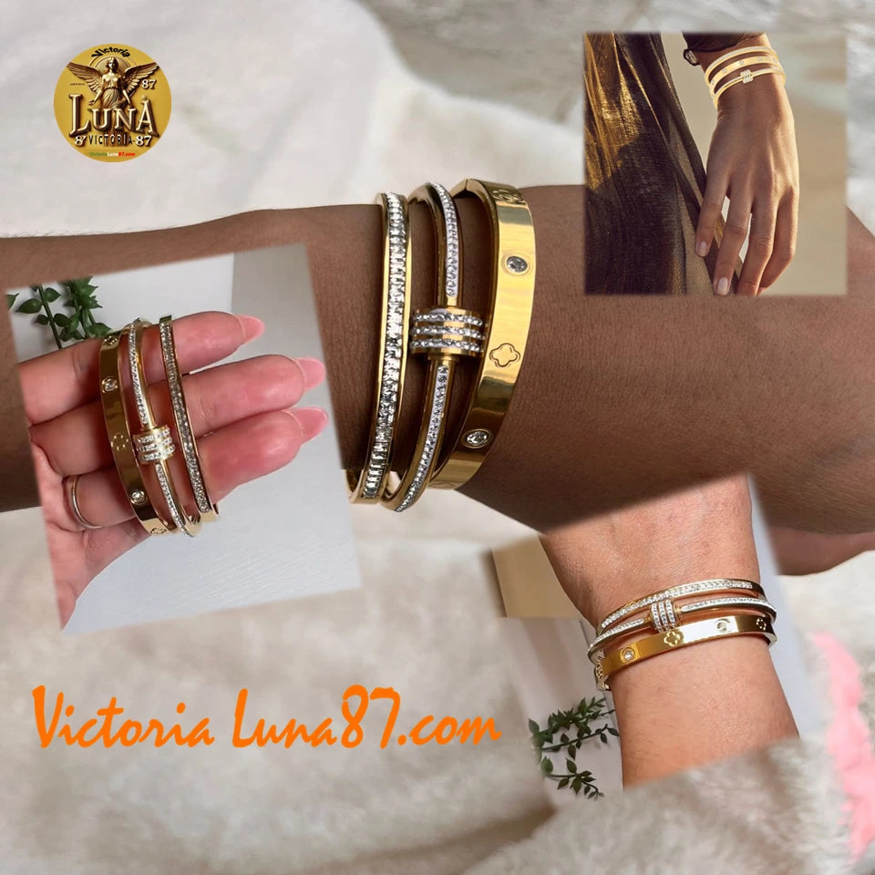 Pulseras Brazaletes Dorados💫Acero Inoxidable Set💫Elegancia y Lujo para Mujer