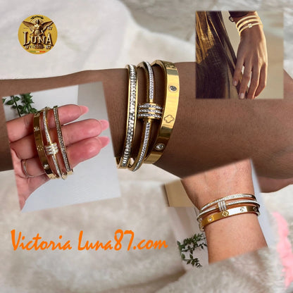Pulseras Brazaletes Dorados💫Acero Inoxidable Set💫Elegancia y Lujo para Mujer