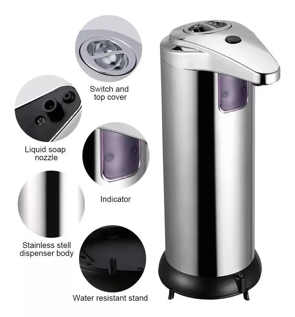 Dispensador de Jabón Manos Libres de 250ml Acero Inoxidable