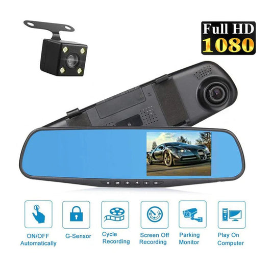 Camara de Carro Full HD Espejo Retrovisor con Doble Camara (Frontal y Reversa)