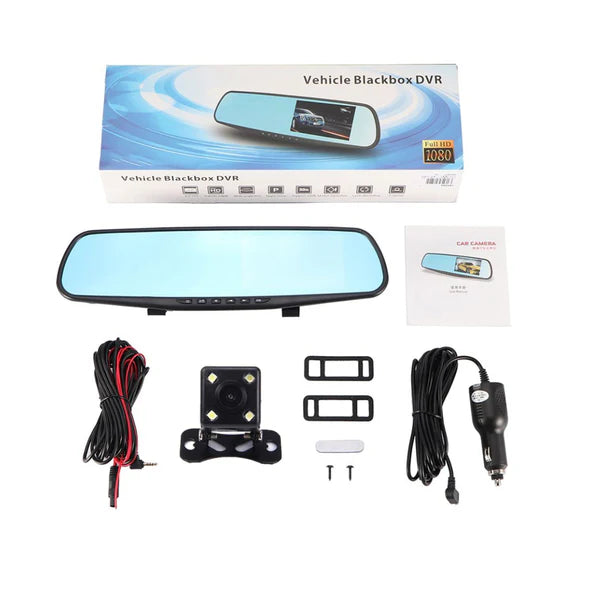 Camara de Carro Full HD Espejo Retrovisor con Doble Camara (Frontal y Reversa)