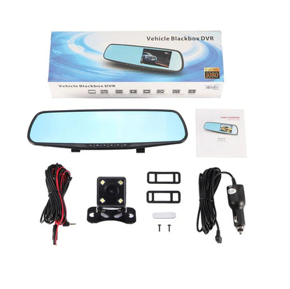 Camara de Carro Full HD Espejo Retrovisor con Doble Camara (Frontal y Reversa)