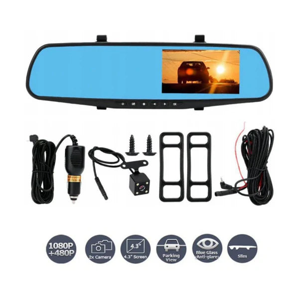 Camara de Carro Full HD Espejo Retrovisor con Doble Camara (Frontal y Reversa)