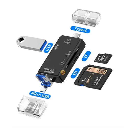 6 en 1 📲 Lector De Memorias Sd Micro Sd Usb C Otg 2.0 Para Celular Pc Negro