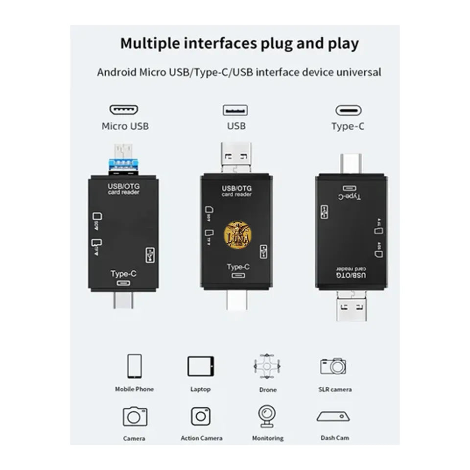 6 en 1 📲 Lector De Memorias Sd Micro Sd Usb C Otg 2.0 Para Celular Pc Negro