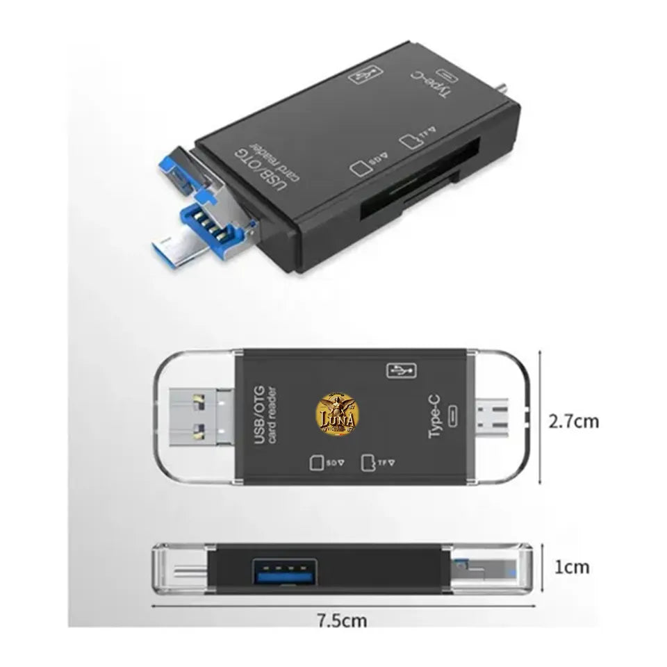 6 en 1 📲 Lector De Memorias Sd Micro Sd Usb C Otg 2.0 Para Celular Pc Negro