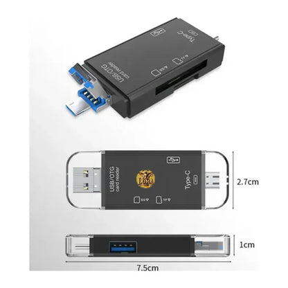 6 en 1 📲 Lector De Memorias Sd Micro Sd Usb C Otg 2.0 Para Celular Pc Negro