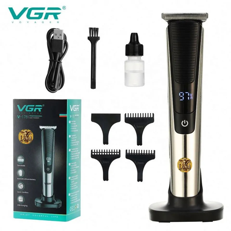💈Patillera Profesional VGR-178 | Corte Preciso, Potente y Recargable con Pantalla LED